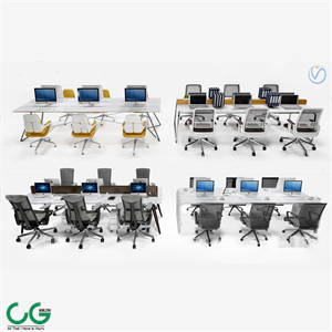 Modern card position office desk and chair combination 3d model